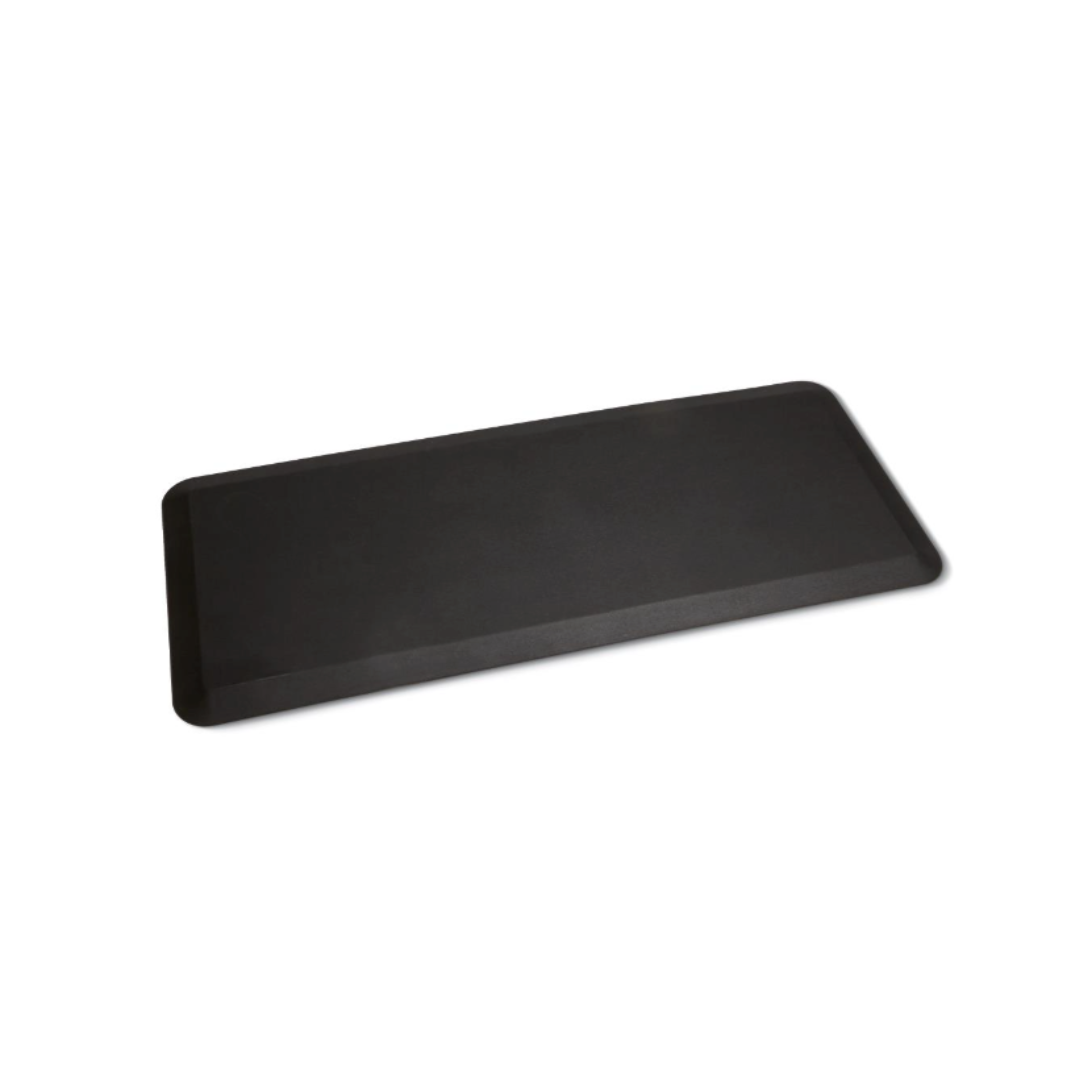 A Medline Standard Bio-Foam Anti-Fatigue Floor Mat, 20" x 48", rectangular and black with gently rounded corners, is displayed on a white background.